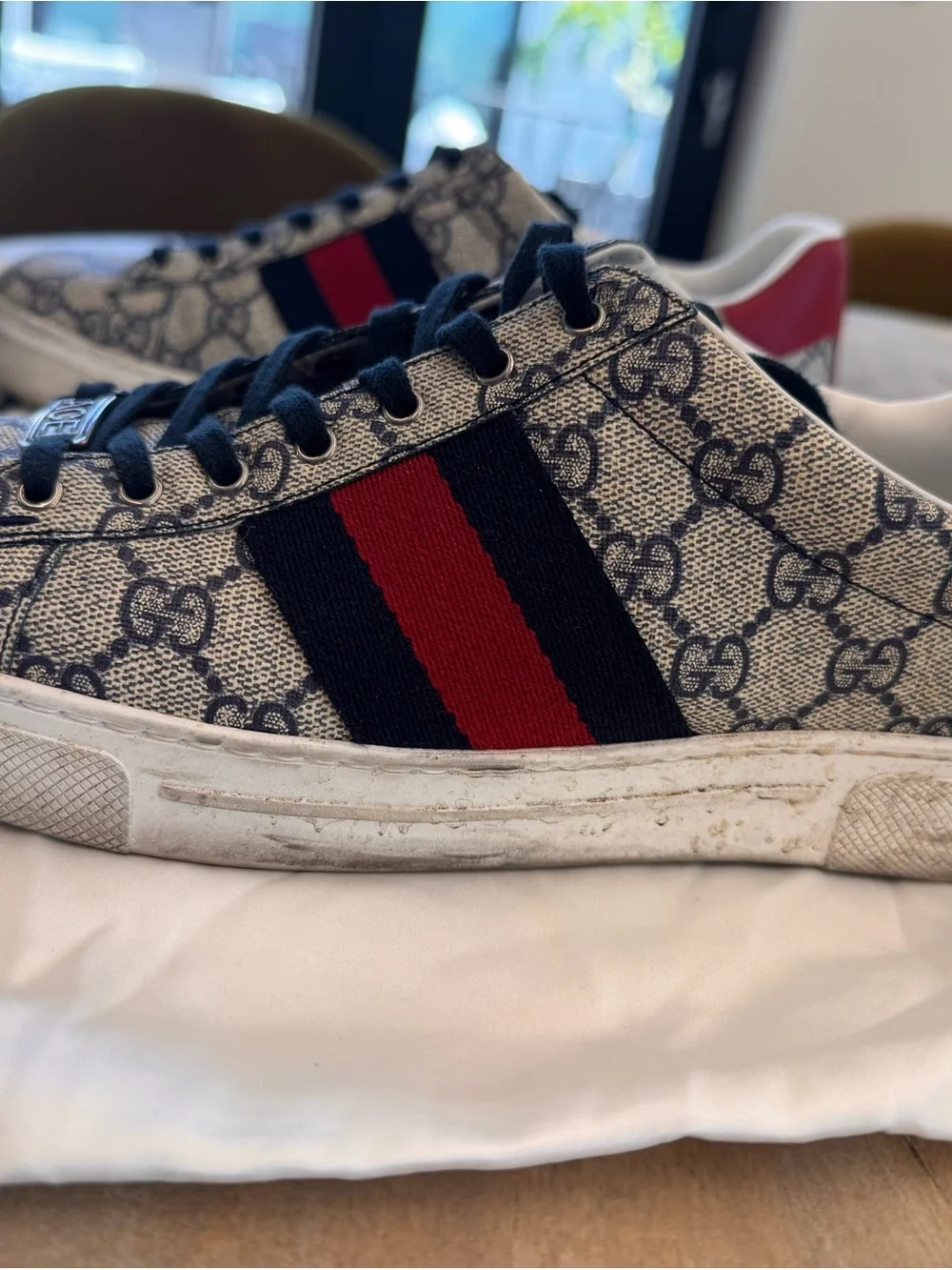 Gucci Men’s Ace GG Canvas Sneaker — Blue & Red Stripe (Gucci 7.5 - US 8.5-9)